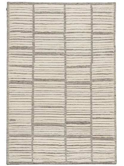 hand knotted area rug with hi-low striped pattern
