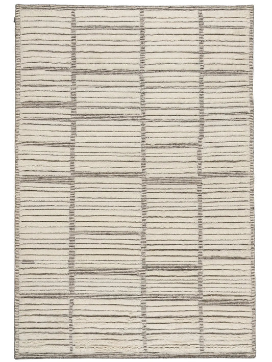hand knotted area rug with hi-low striped pattern