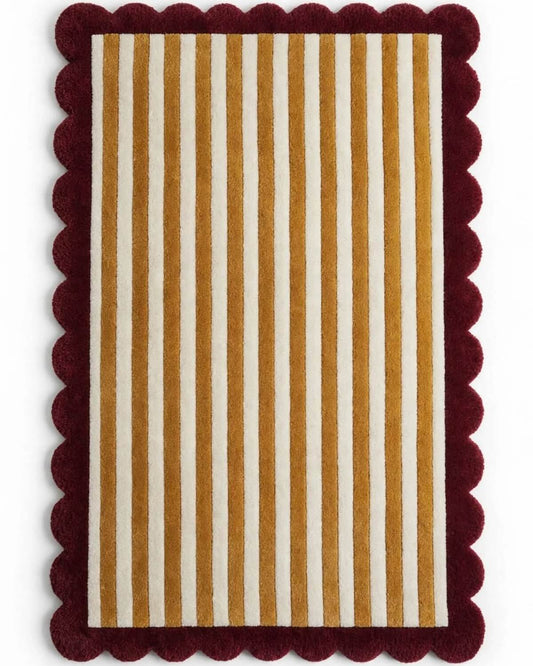 line hand tufted area rug with vertical stripes in mustard yellow and cream