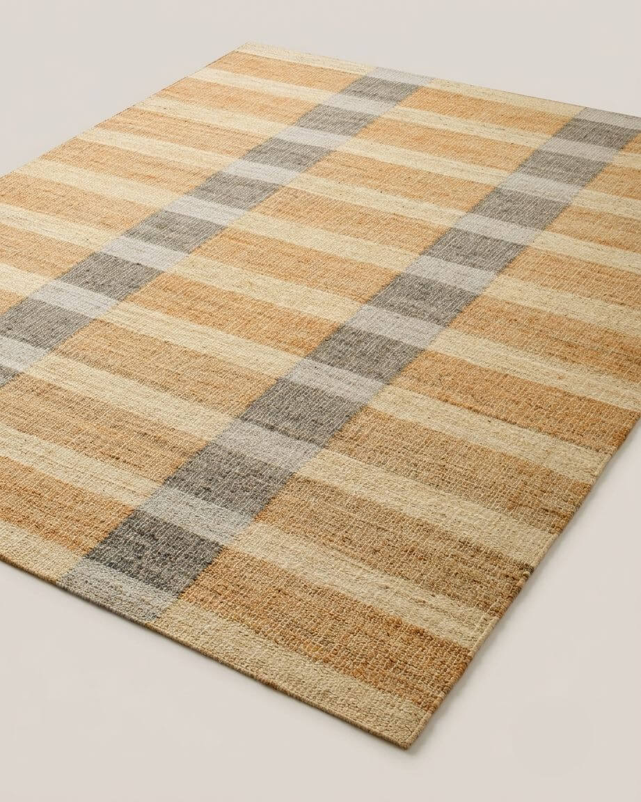 textured jute area rug, handwoven in bhadohi