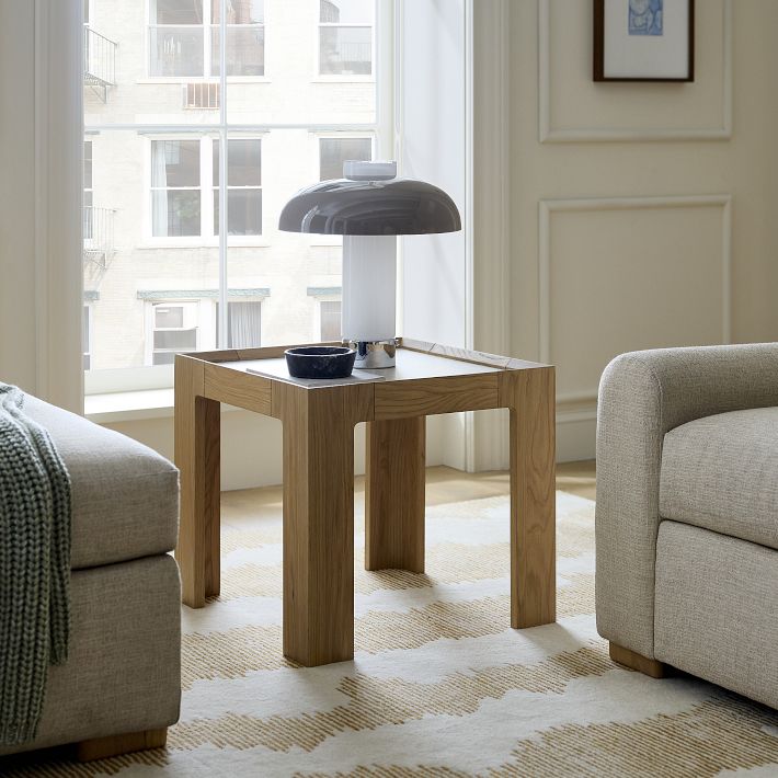 living room with modern hand-tufted wool rug
