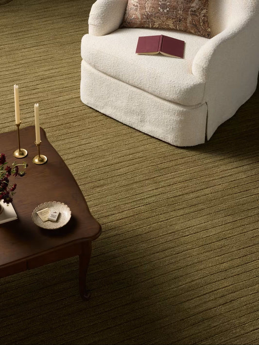 brown tufted rug in living room