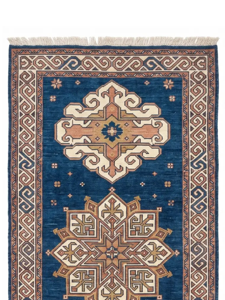 traditional blue knotted runner rug