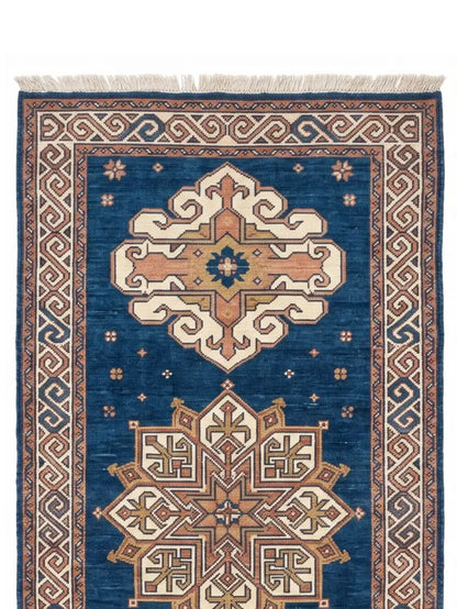 traditional blue knotted runner rug