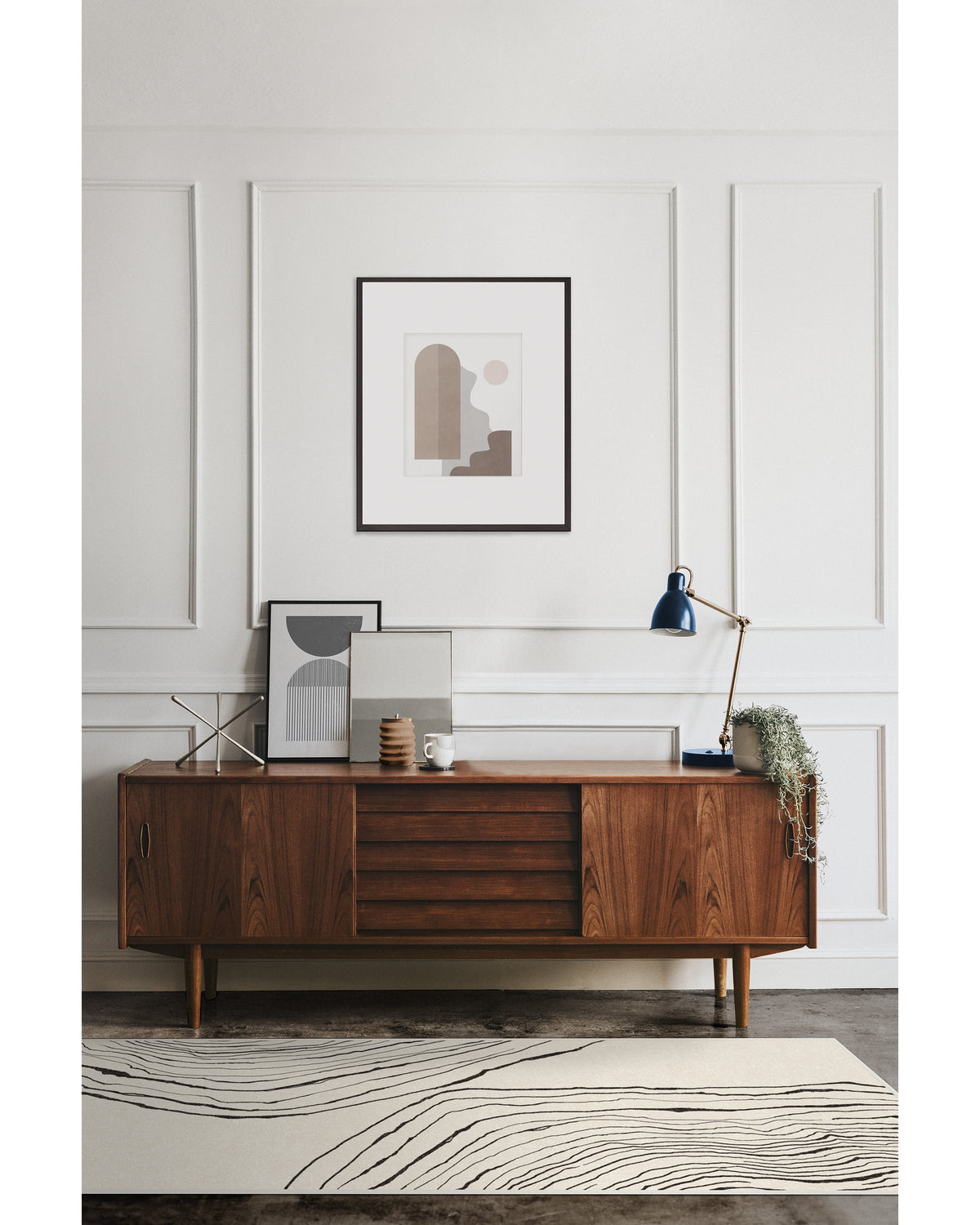 modern hand tufted wool rug in living area