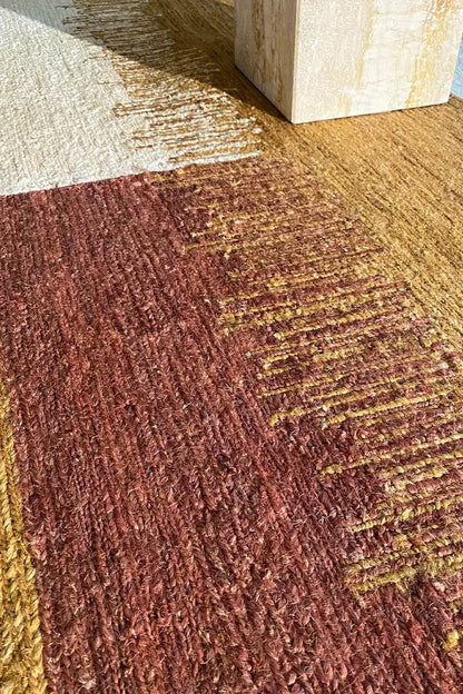 close up of knotted jute rug
