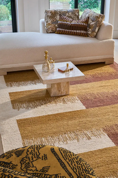 hand knotted jute rug in modern living room