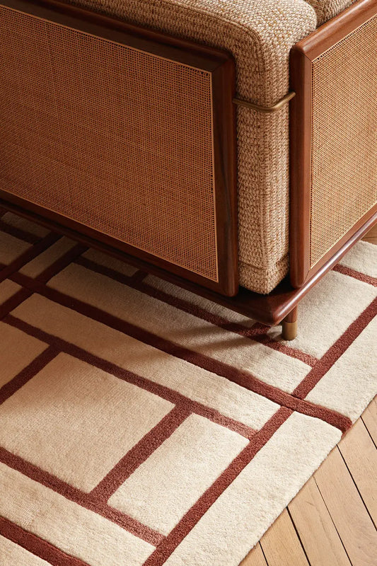 geometric-patterned hand tufted wool rug for living room