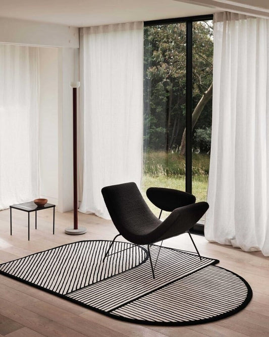 modern living room with hand tufted wool rug