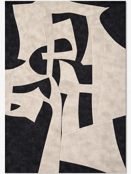 black and beige tufted wool rug