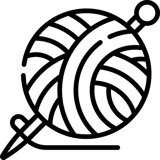 Illustration of yarn ball with knitting needles, natural fiber icon