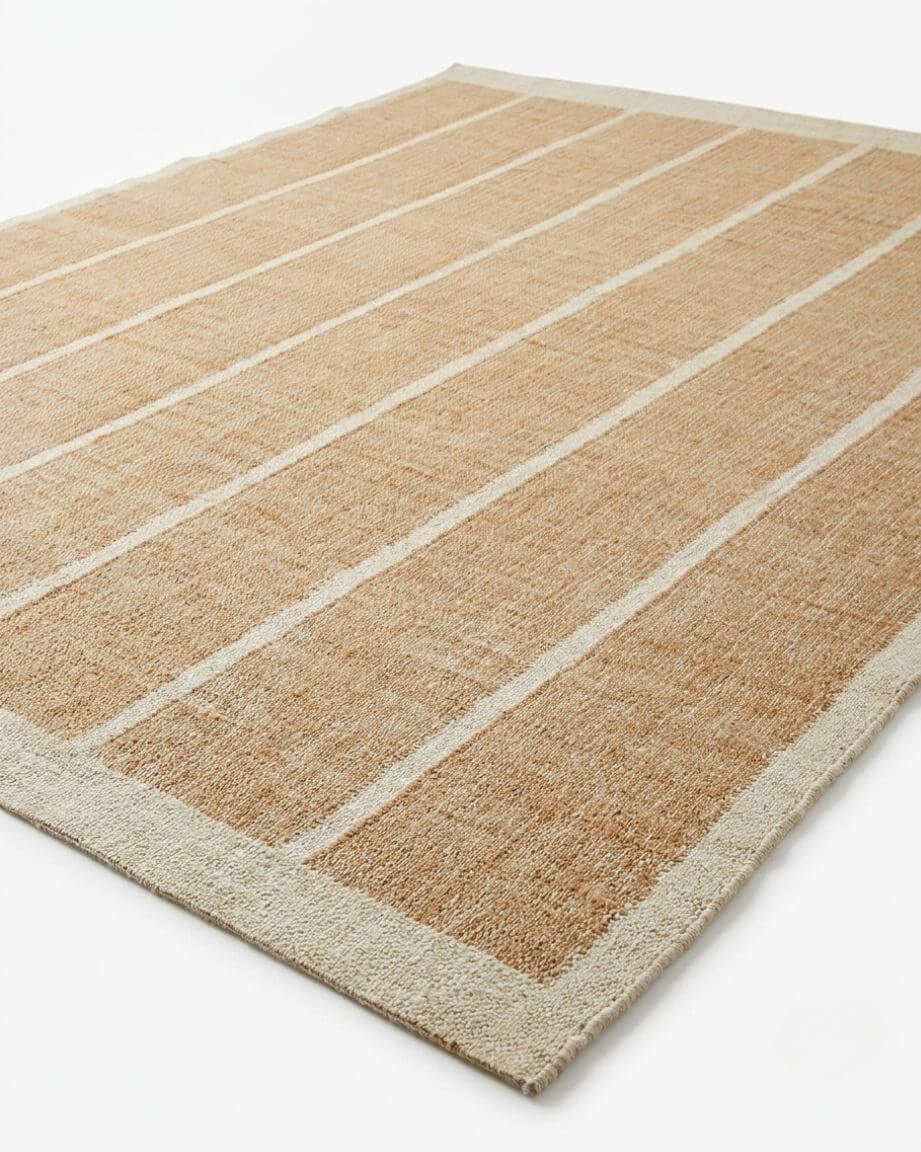 woven jute area rug corner close up
