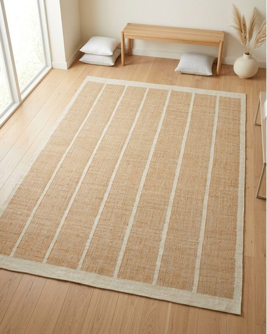 natural minimalist jute rug, handwoven in bhadohi