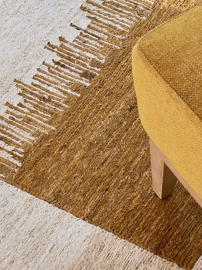 Close-up of a textured jute area rug