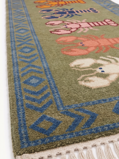 green wool runner rug