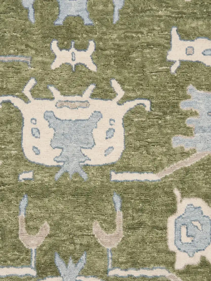 classic hand knotted patterned rug close up