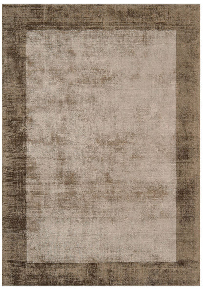 hand woven viscose area rug with mocha border