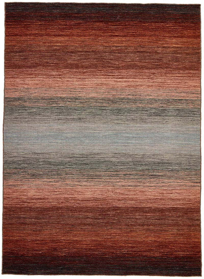 Gradient hand woven area rug with brown, red, and gray colors