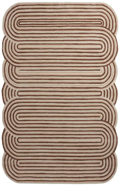 Beige hand tufted wool rug with wavy line pattern
