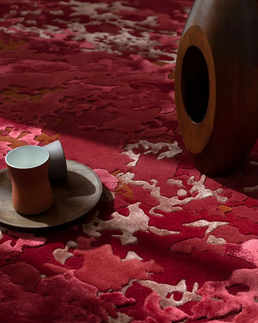 close view of Premium red cherish wool & silk rug