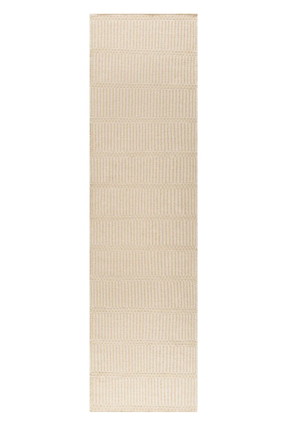 Beige hand woven wool runner on a white background
