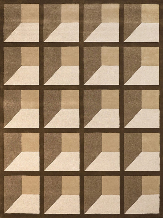 Rug with 3D cube geometric pattern  in brown and beige colors