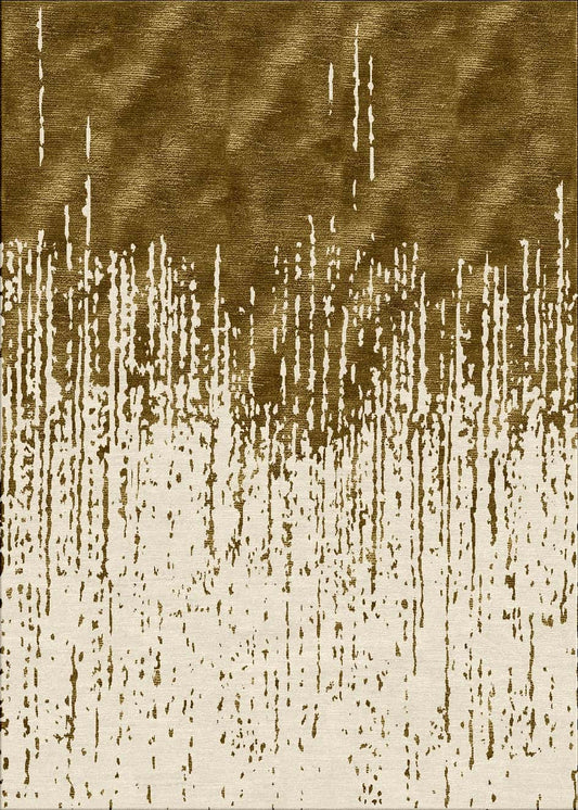 Gold abstract design hand tufted wool and silk rug
