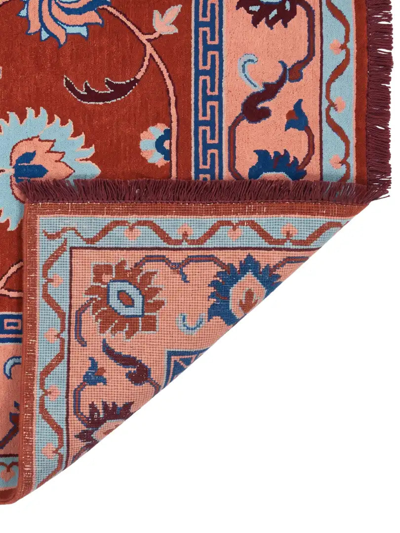 showing back side on hand knotted area rug