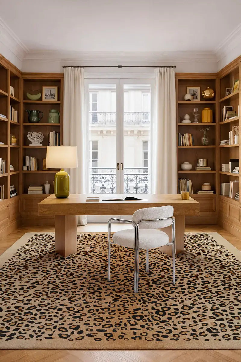 hand tufted wool rug in home office