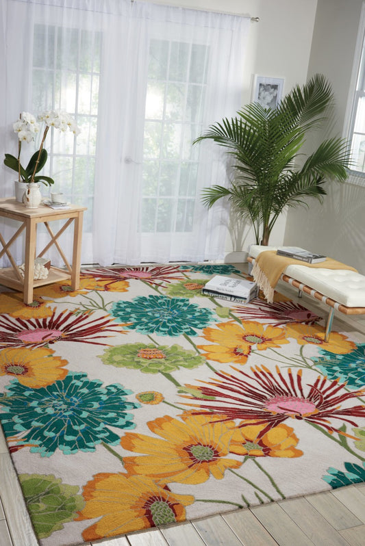 floral hand-tufted wool rug in living area