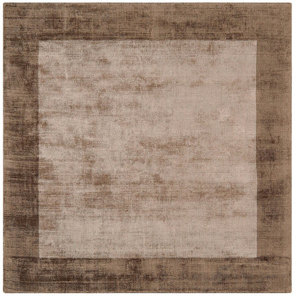 square hand woven viscose area rug with mocha border