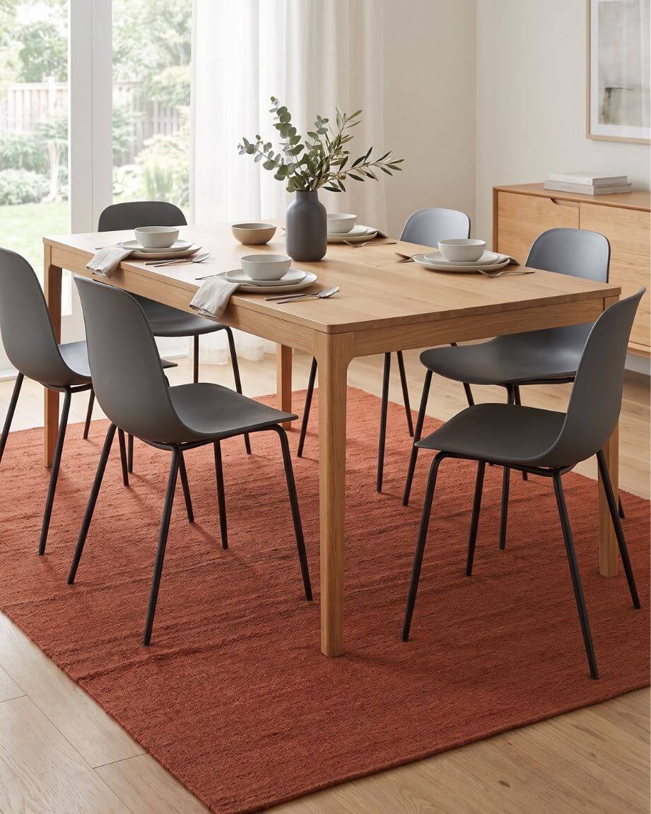 woven jute rug in dining room