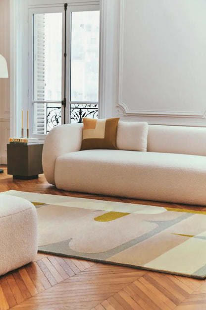 Modern living room with tufted wool area rug