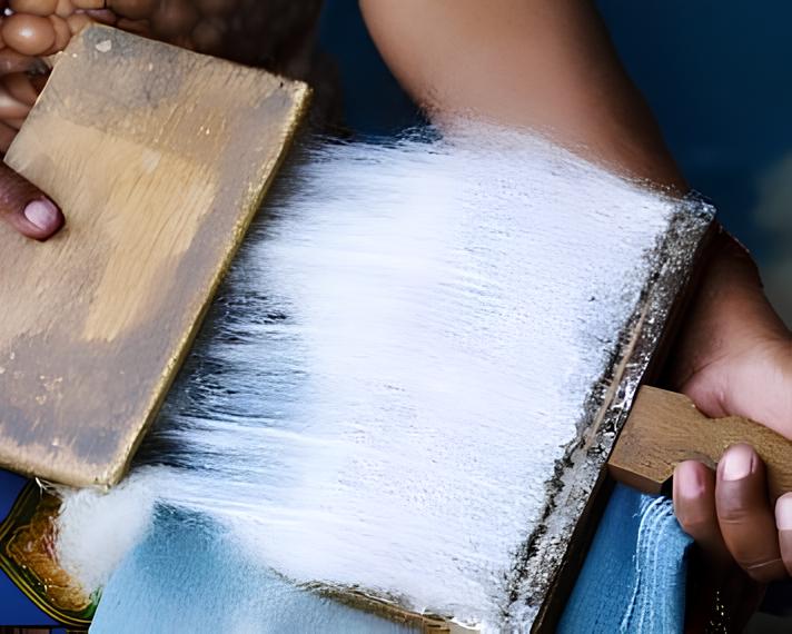 hand carding the wool